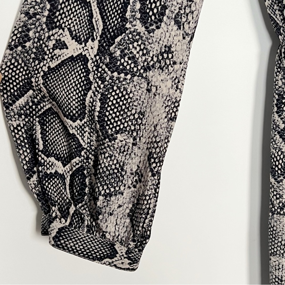 Rebecca Taylor Silk Tie-Waist Shirt Dress  Long Sleeve Snakeskin Print 4 Gray - Picture 16 of 16